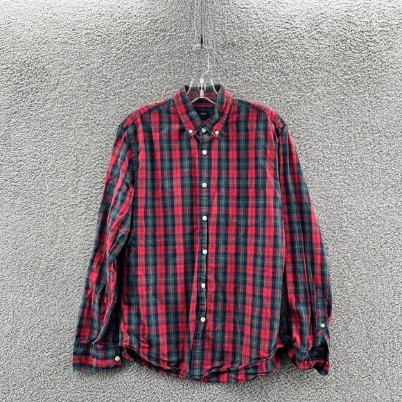 J.Crew Long Sleeve Button-Down Shirt Mens Medium Plaid Red Blue Cotton - Picture 1 of 6